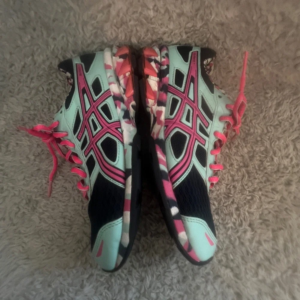 ASICS Gel-Frantic 7 Womens Running Shoes Size 6 Teal Pink‎ Mesh Camo T3A6Q